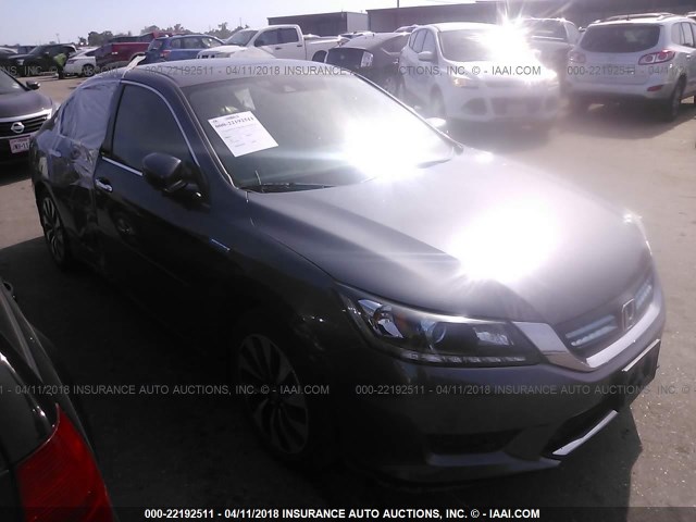 1HGCR6F55EA000300 - 2014 HONDA ACCORD HYBRID/EXL GRAY photo 1