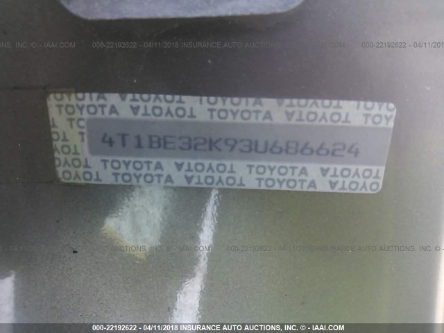 4T1BE32K93U686624 - 2003 TOYOTA CAMRY LE/XLE/SE TAN photo 9