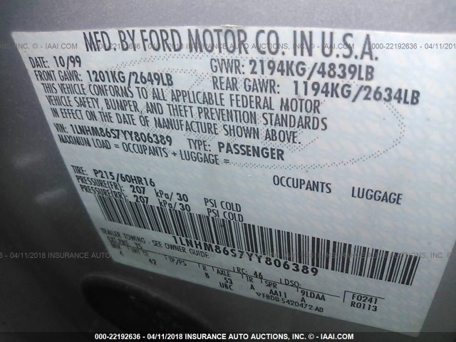 1LNHM86S7YY806389 - 2000 LINCOLN LS Gümüş foto 9