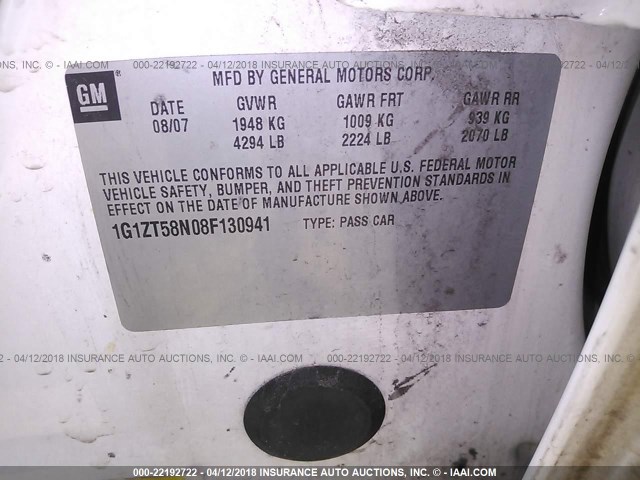 1G1ZT58N08F130941 - 2008 CHEVROLET MALIBU LT/CLASSIC 白色 照片 9