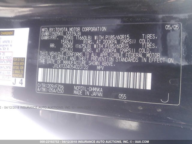 JTLKT334054023122 - 2005 TOYOTA SCION XB Қара фото 9