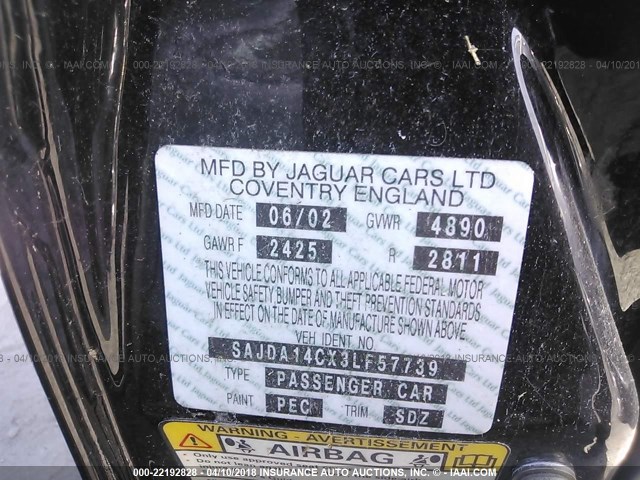 SAJDA14CX3LF57739 - 2003 JAGUAR XJ8 BLACK photo 9