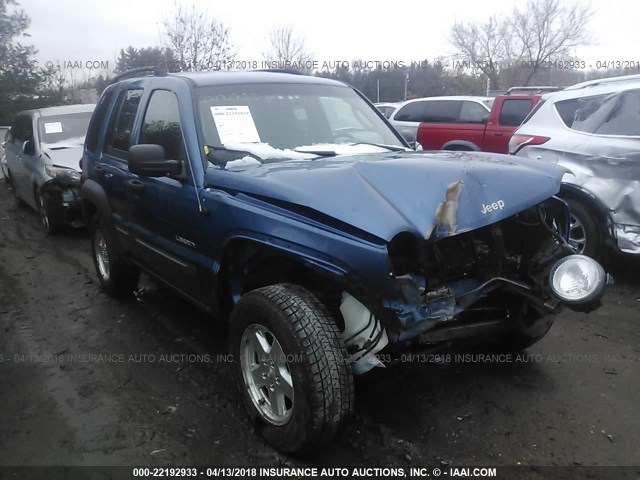 1J4GL48K14W249679 - 2004 JEEP LIBERTY SPORT BLUE photo 1