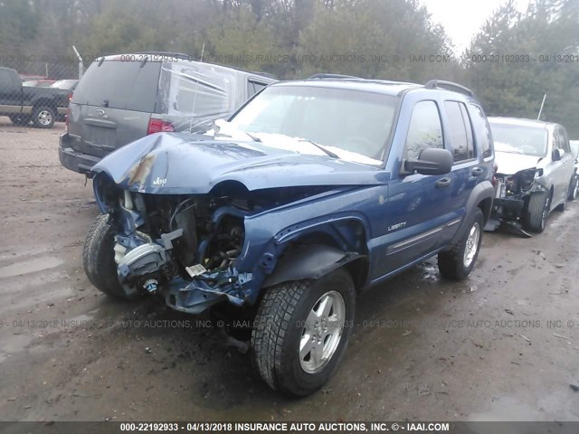 1J4GL48K14W249679 - 2004 JEEP LIBERTY SPORT BLUE photo 2