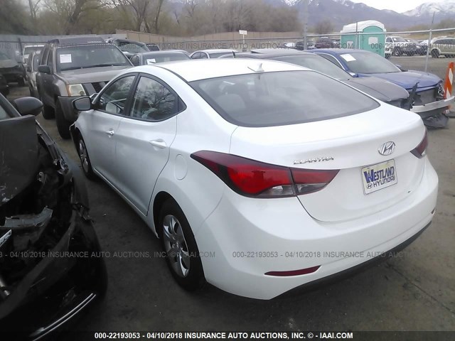 5NPDH4AE6GH763469 - 2016 HYUNDAI ELANTRA SE/SPORT/LIMITED WHITE photo 3