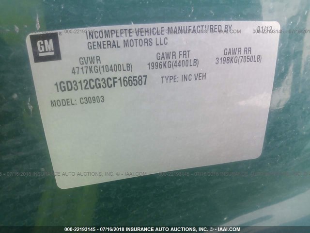 1GD312CG3CF166587 - 2012 GMC SIERRA C3500 GREEN photo 9