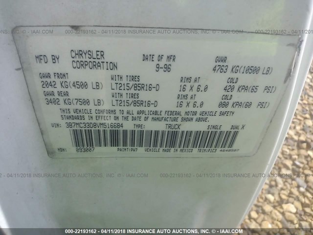 3B7MC33D8VM516684 - 1997 DODGE RAM 3500 WHITE photo 9