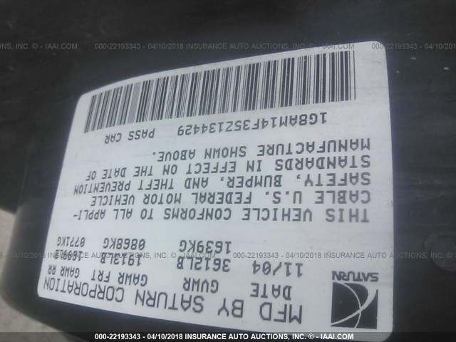 1G8AM14F35Z134429 - 2005 SATURN ION LEVEL 2 Ağ foto 9