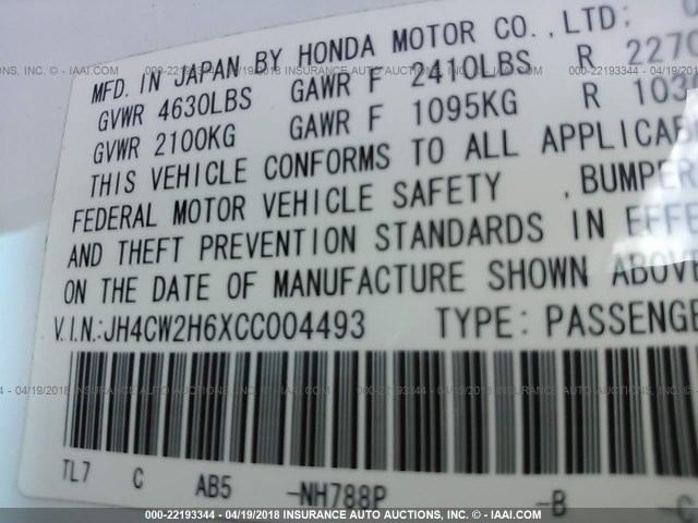 JH4CW2H6XCC004493 - 2012 ACURA TSX TECH WHITE photo 9