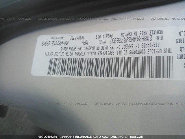 2A8HR44H28R726937 - 2008 CHRYSLER TOWN & COUNTRY LX SILVER photo 9