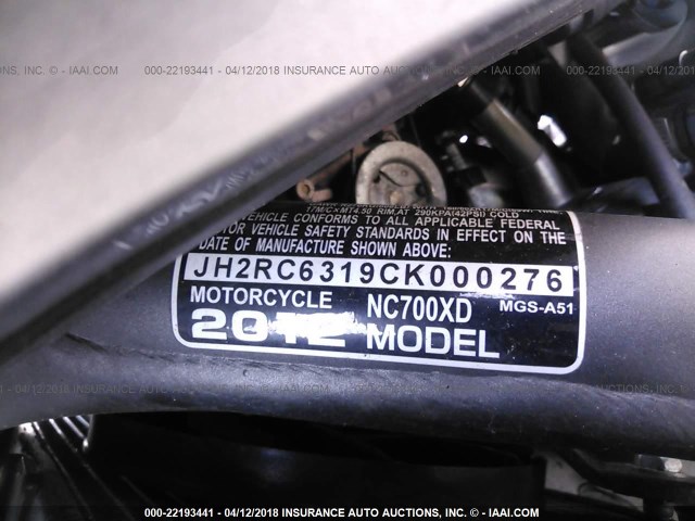 JH2RC6319CK000276 - 2012 HONDA NC700X DCT GRAY photo 10