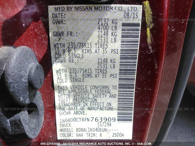 1N6BD0CT4FN763909 - 2015 NISSAN FRONTIER S/SV RED photo 9