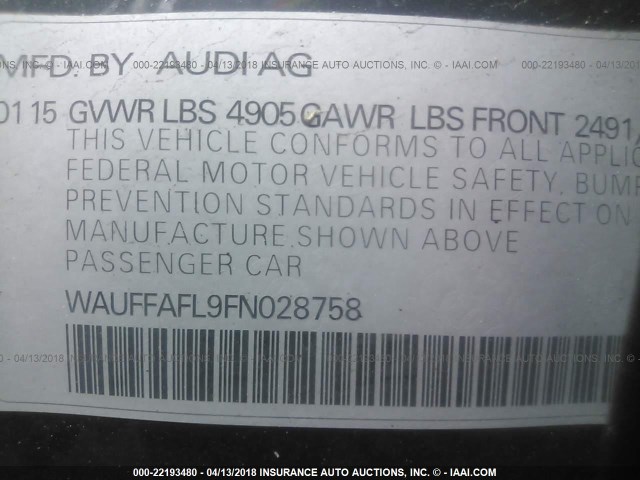 WAUFFAFL9FN028758 - 2015 AUDI A4 PREMIUM PLUS BLACK photo 9