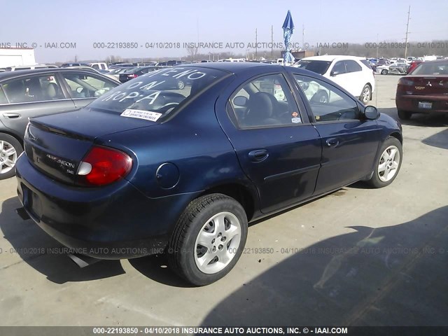 1B3ES46C12D527308 - 2002 DODGE NEON SE Dark Blue photo 4