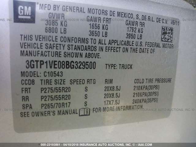 3GTP1VE08BG329500 - 2011 GMC SIERRA C1500 SLE SILVER photo 9