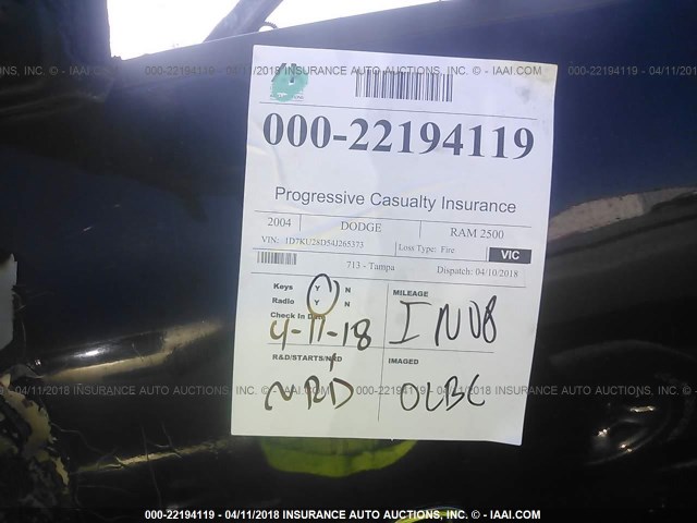 1D7KU28D54J265373 - 2004 DODGE RAM 2500 ST/SLT 黑色 照片 7
