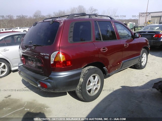 KM8SC13E54U747567 - 2004 HYUNDAI SANTA FE GLS/LX BURGUNDY photo 4