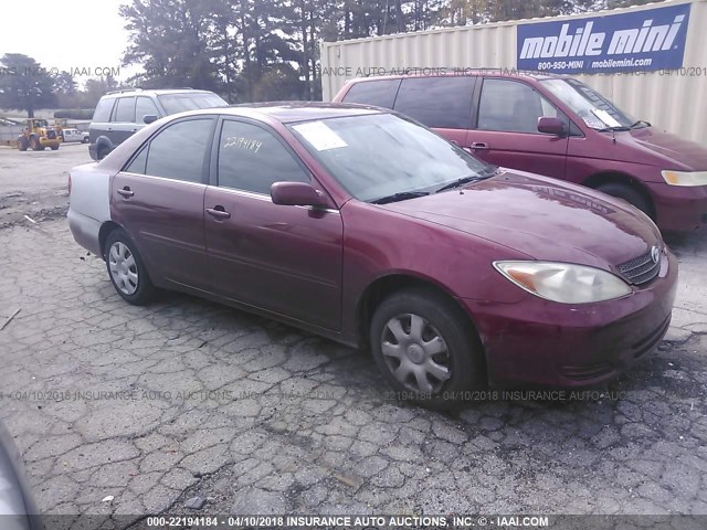 4T1BE32K52U096466 - 2002 TOYOTA CAMRY LE/XLE/SE RED photo 1