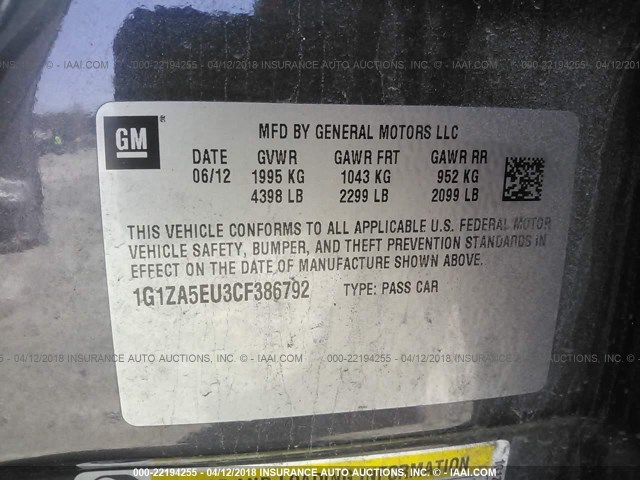 1G1ZA5EU3CF386792 - 2012 CHEVROLET MALIBU LS 灰色 照片 9