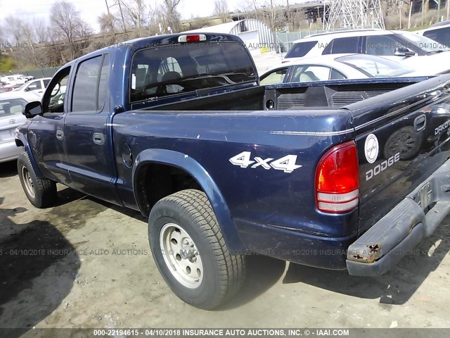 1D7HG38X13S226208 - 2003 DODGE DAKOTA QUAD SPORT BLUE photo 3