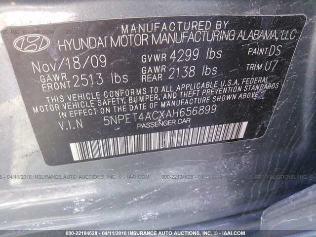 5NPET4ACXAH656899 - 2010 HYUNDAI SONATA GLS ნაცრისფერი ფოტო 9