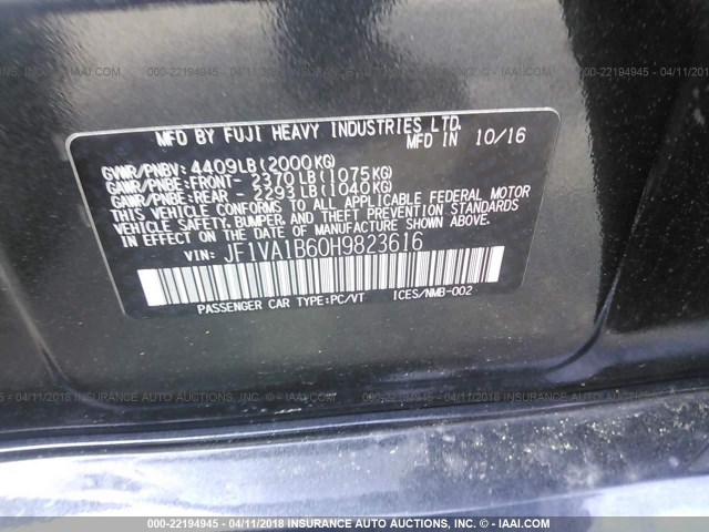 JF1VA1B60H9823616 - 2017 SUBARU WRX GRAY photo 9