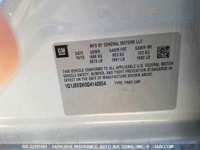 1G1JE6SH3D4140854 - 2013 CHEVROLET SONIC LTZ SILVER photo 10