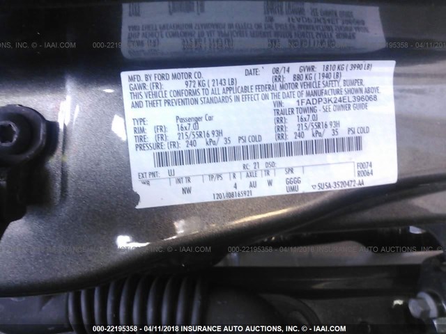 1FADP3K24EL396068 - 2014 FORD FOCUS SE GRAY photo 9