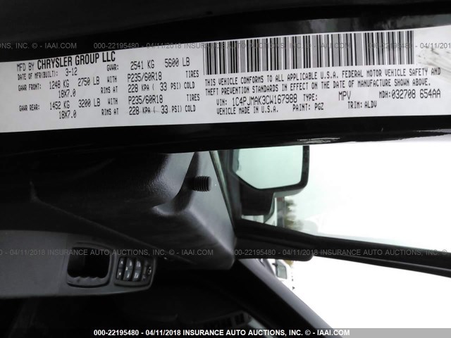 1C4PJMAK3CW167988 - 2012 JEEP LIBERTY SPORT 黑色 照片 9