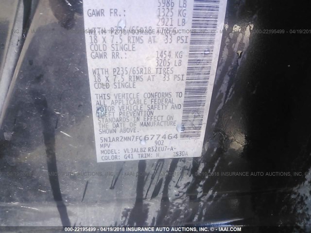 5N1AR2MN7FC677464 - 2015 NISSAN PATHFINDER S/SV/SL/PLATINUM 黑色 照片 9