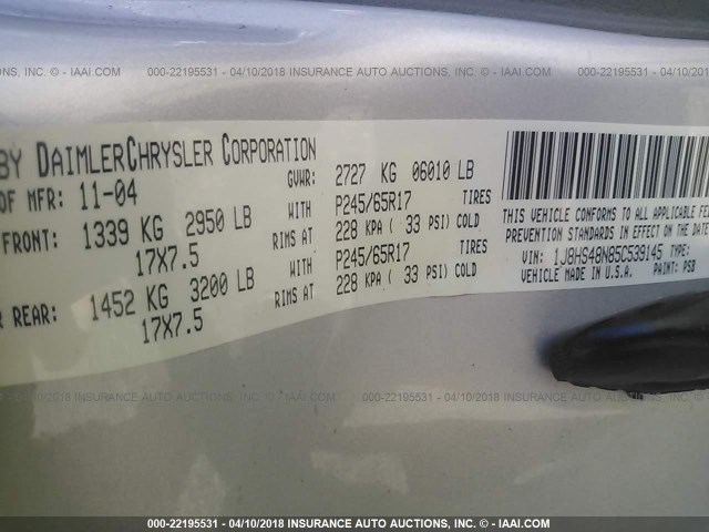 1J8HS48N85C539145 - 2005 JEEP GRAND CHEROKEE LAREDO/COLUMBIA/FREEDOM 银色 照片 9