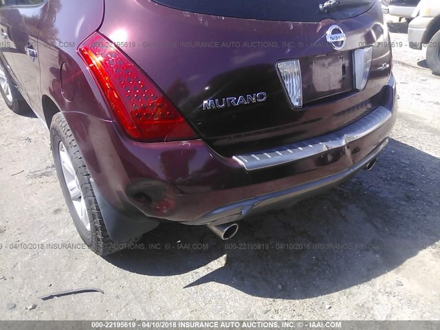 JN8AZ08T46W425000 - 2006 NISSAN MURANO SL/SE/S BURGUNDY photo 6