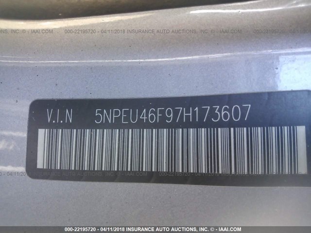 5NPEU46F97H173607 - 2007 HYUNDAI SONATA SE/LIMITED SILVER photo 9