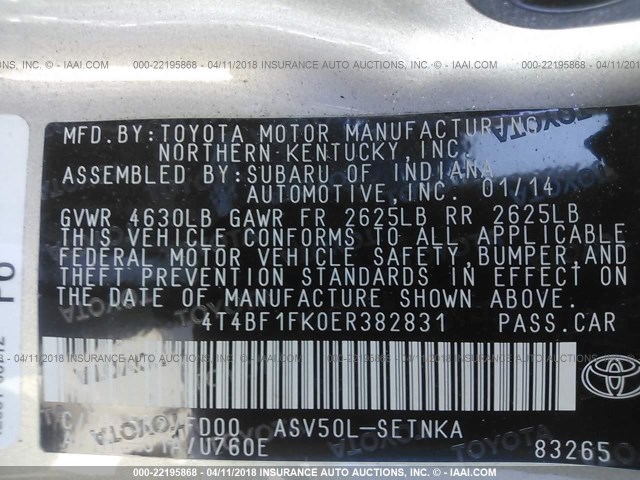 4T4BF1FK0ER382831 - 2014 TOYOTA CAMRY L/SE/LE/XLE ოქროსფერი ფოტო 9