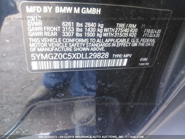 5YMGZ0C5XDLL29828 - 2013 BMW X6 M BLACK photo 9