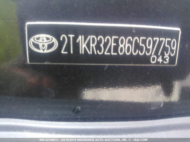 2T1KR32E86C597759 - 2006 TOYOTA COROLLA MATRIX XR BLACK photo 9