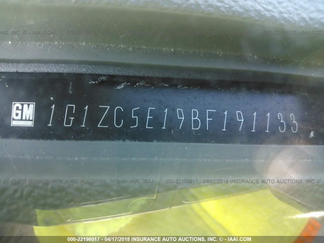 1G1ZC5E19BF191133 - 2011 CHEVROLET MALIBU 1LT 银色 照片 9