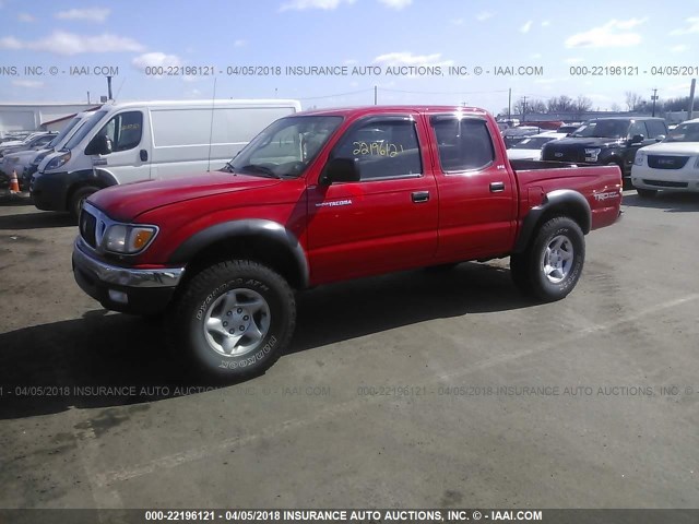 5TEHN72N74Z397203 - 2004 TOYOTA TACOMA DOUBLE CAB RED photo 2