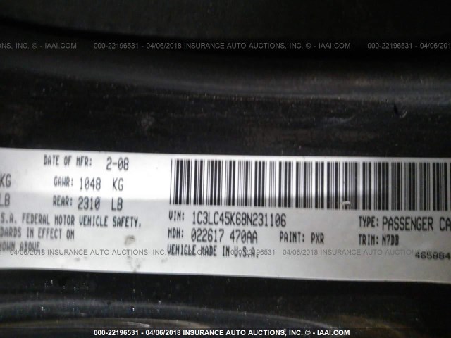 1C3LC45K68N231106 - 2008 CHRYSLER SEBRING BLACK photo 9