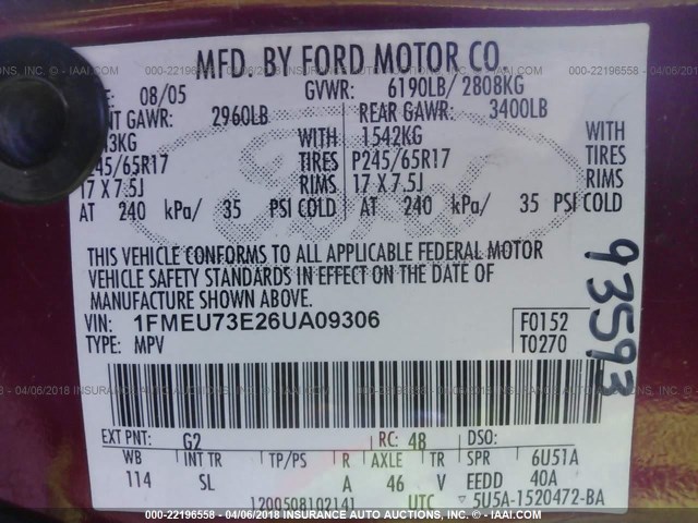 1FMEU73E26UA09306 - 2006 FORD EXPLORER XLT RED photo 9