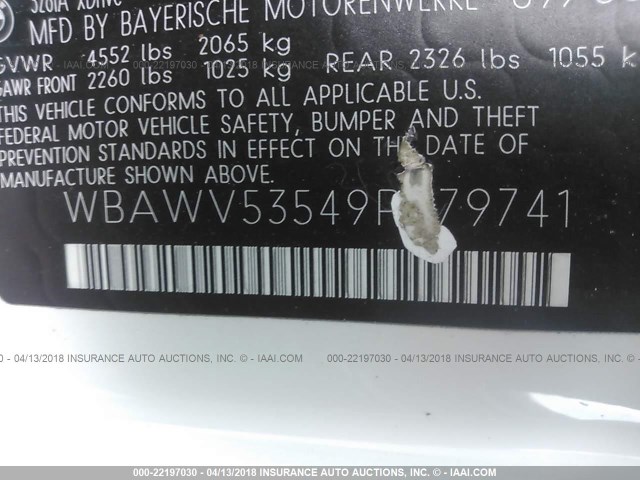 WBAWV53549P079741 - 2009 BMW 328 XI SULEV WHITE photo 9