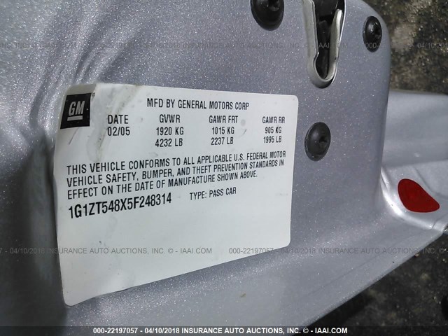 1G1ZT548X5F248314 - 2005 CHEVROLET MALIBU LS 银色 照片 9