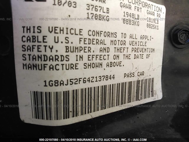 1G8AJ52F64Z137844 - 2004 SATURN ION LEVEL 2 SILVER photo 9