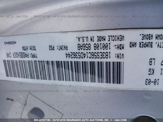 1B3ES56C14D536244 - 2004 DODGE NEON SXT SILVER photo 9