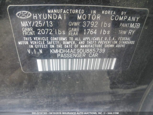 KMHDH4AE9DU885739 - 2013 HYUNDAI ELANTRA GLS/LIMITED BLACK photo 9