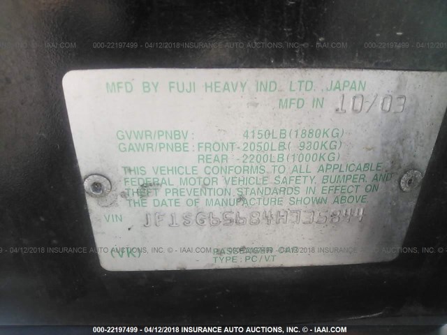 JF1SG65684H735844 - 2004 SUBARU FORESTER 2.5XS 黑色 照片 9