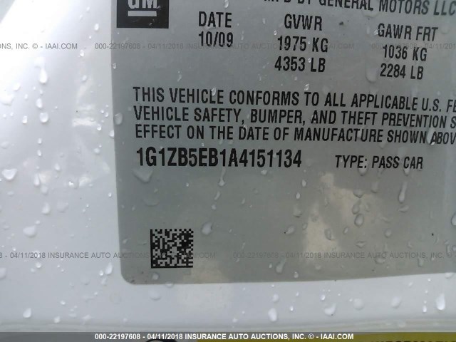 1G1ZB5EB1A4151134 - 2010 CHEVROLET MALIBU LS 白色 照片 9