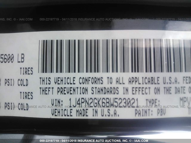 1J4PN2GK6BW523021 - 2011 JEEP LIBERTY SPORT 蓝色 照片 9