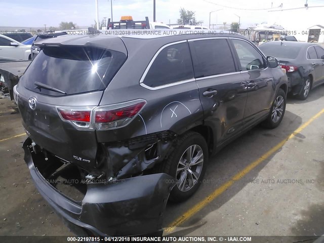5TDJKRFHXES030286 - 2014 TOYOTA HIGHLANDER XLE ნაცრისფერი ფოტო 4