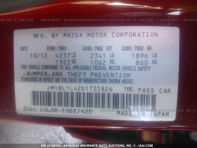 JM1BL1L42D1735826 - 2013 MAZDA SPEED 3 RED photo 9